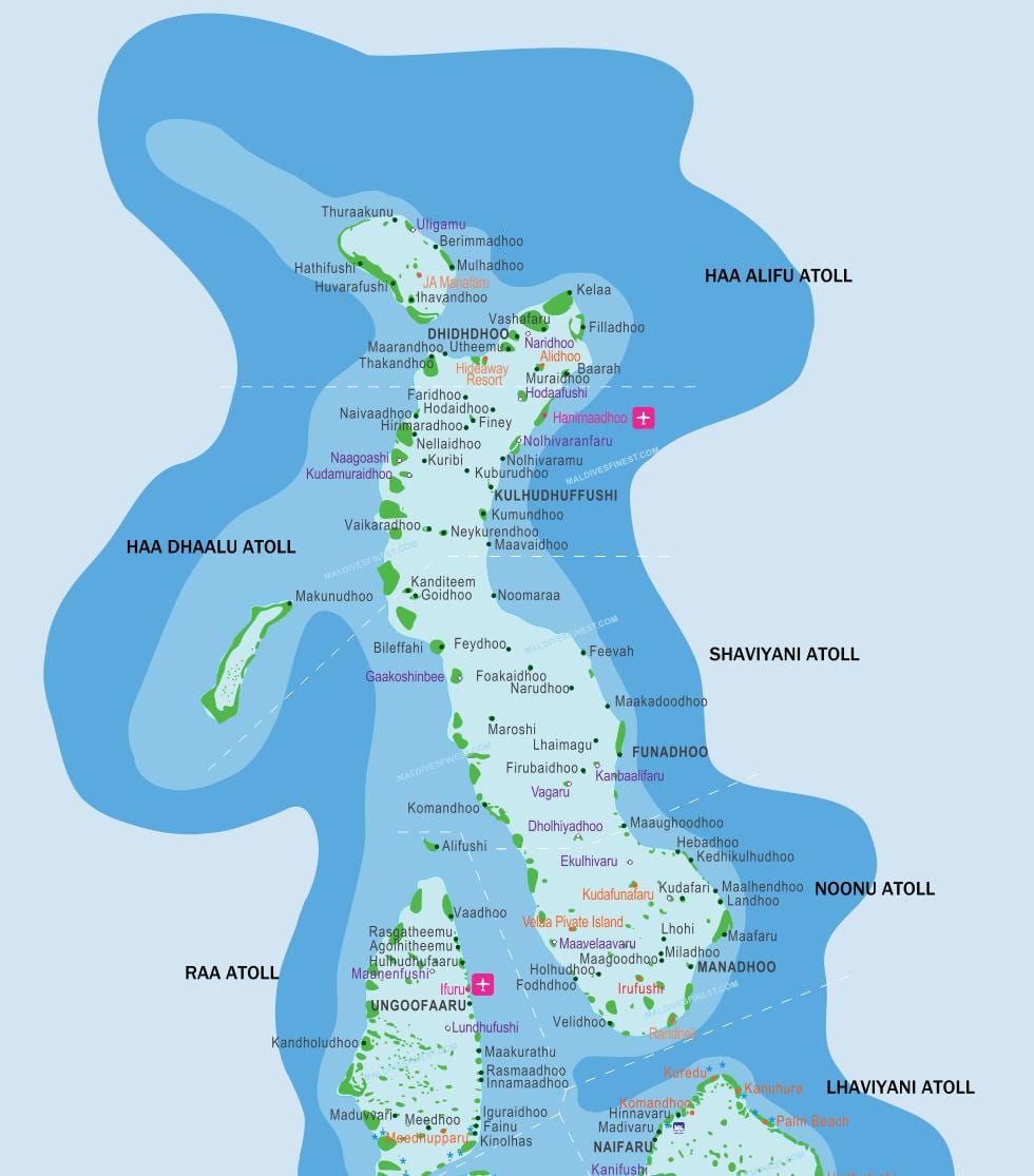 지도 몰디브 및 주변 국가